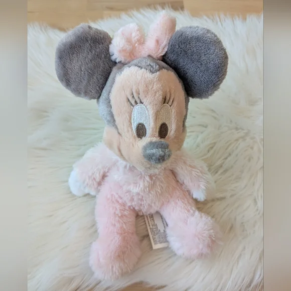Disney Parks Minnie Mouse Rattle Pastel Pink and Gray Stuffed Animal - Picture 1 of 4